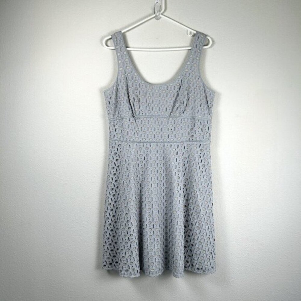 Ann Taylor Loft Dress Womens Size 8 Blue Eyelet Mini Babydoll Cotton Zip